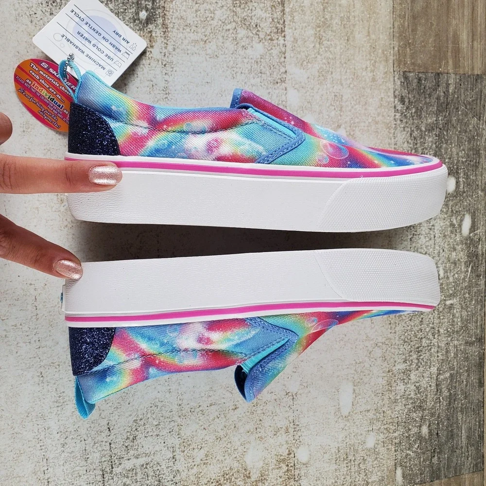 Skechers Marley Girls Shoes Sz 3 Blue Dreaming Rainbows Canvas Slip On Sneakers
